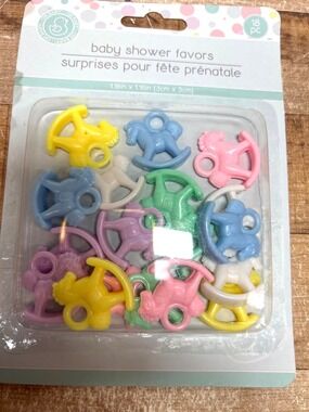 Baby Shower Favors Rocking Horse Decorations 18-Piece Pastel Colors Plastic Set